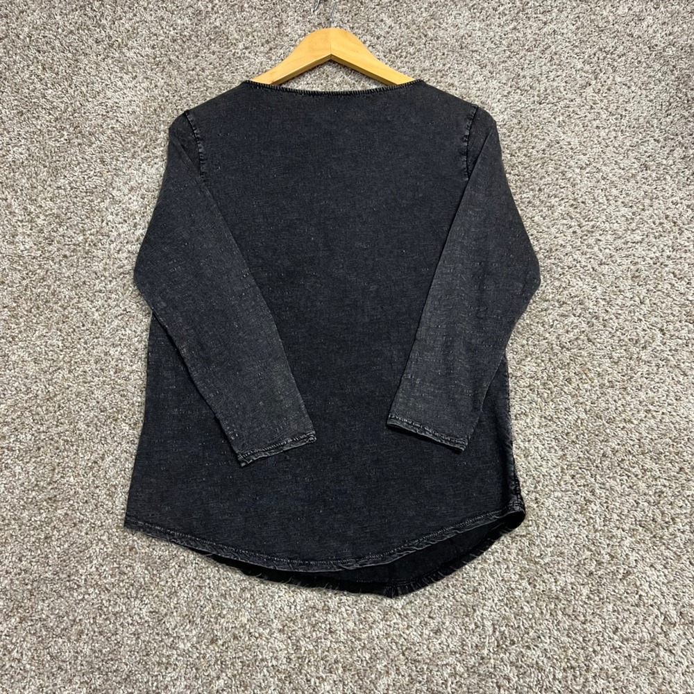 Lucky Brand Womens Black Embroidered Floral Paisley 3/4 Sleeve Top Small - Picture 6 of 6